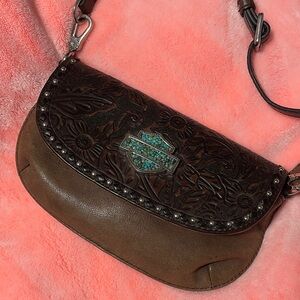 AUTHENTIC, RARE, Harley Davidson with Genuine Turquoise and Embossed Leather.